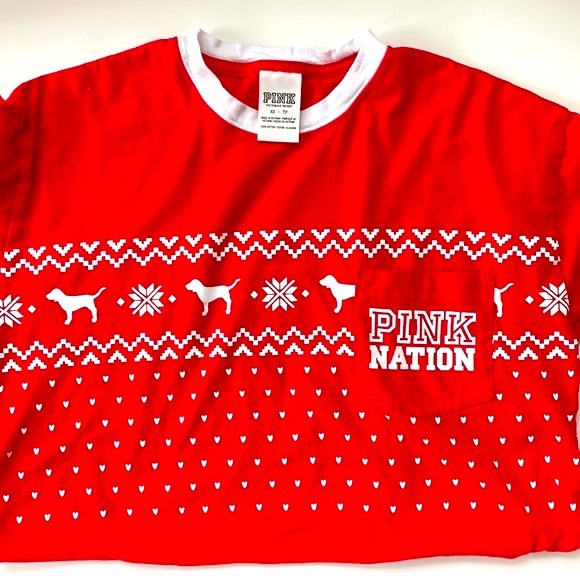 VS PINK Nation Holiday Long Sleeves Crewneck Tee, 100% Cotton, Size XS - Picture 3 of 9